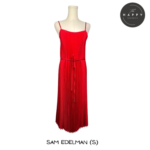 NWT Sam Edelman Pleated Red Dress With Tie At Waist (S) - Picture 1 of 9